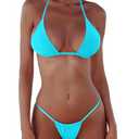 XUNYU Thong Bikini Sets for Women - Brazilian Micro String Bikinis Sexy Two Piece Swimsuit Triangle Top Halter Bathing Suits Light Blue, Small