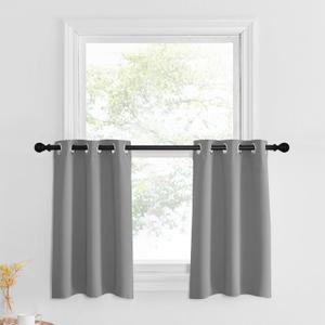 NICETOWN Short Curtains Over Sink Sliver Grey Kitchen Small Tier Privacy Half Window Curtains Bathroom Cabinet Caravan Basement Panels Grommet Top, 2 Pieces, 29" W x 30" L