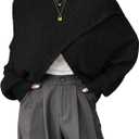 Verdusa Women's Lightweight Asymmetrical Wrap Fall Sweater Tops Old Money Puff Sleeve Cropped Sweaters Coat (Black, XS)