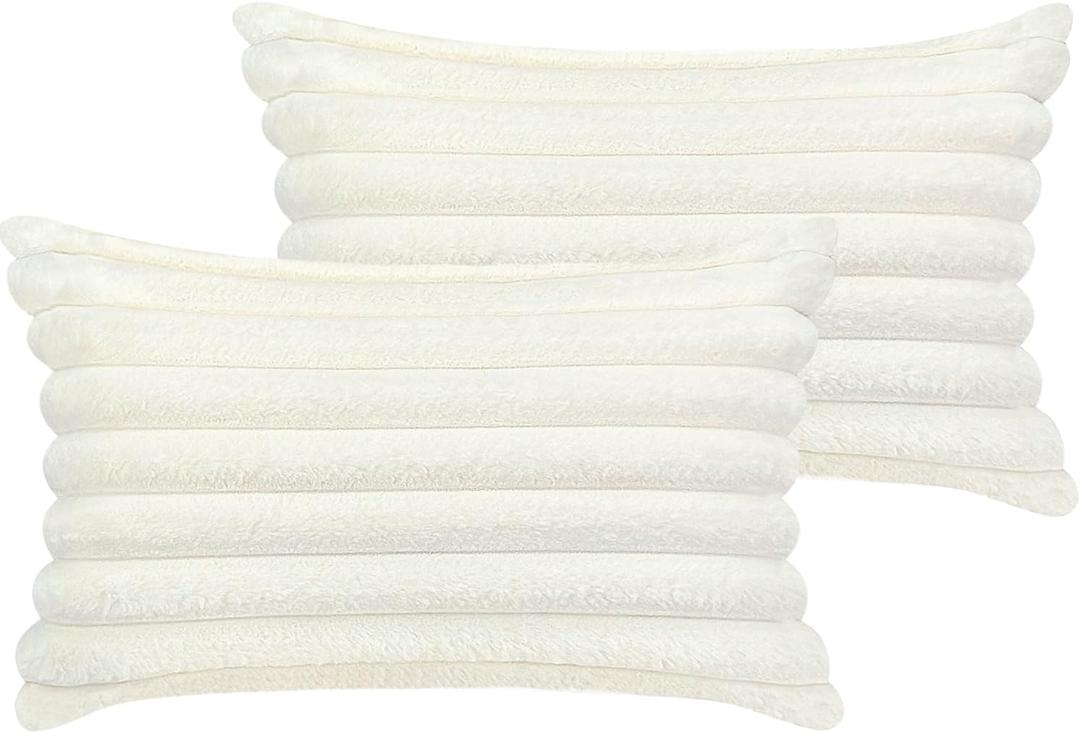 12x20 Throw Pillow Covers Set of 2, Decorative Faux Fur Covers for Bed, Couch Soft Fluffy Pillow Cover with Velvet Back for Living Room, Neutral Home Dcor Accent for Sofa - Cream White