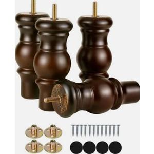 6 Inch Wood Sofa Legs Walnut Turned Round Bun Wooden Furniture Legs Set of 4