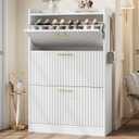 Jocoevol Shoe Storage Cabinet with 3 Flip Drawers, Fluted Freestanding Shoe Cabinet Storage for Entryway with Adjustable Shelf, Hidden Shoe Rack Cabinet for Foyer, Hallway (Milky White)