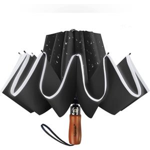 Lejorain Golf Large Inverted Umbrella - Black Big Windproof Heavy Duty Upside Down 54in Compact Car Automatic Folding Reflective Umbrella