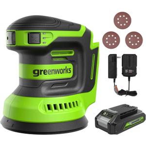 Greenworks 24V Orbital Sander Kit, 5" Random Sander Variable Speed, 2Ah Battery and Charger Included