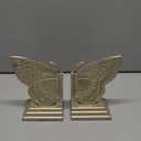 Decorative Butterfly Bookends, Muted Matte Vintage Gold Heavy Duty Metal Book Ends with Non-Slip Felt Base, Shelf Organizer for Home and Office