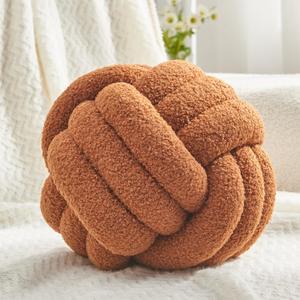 Petrella Knot Pillow Ball Round Throw Pillows Home Decor Cushion Decorative Aesthetic Throw PillowsLambswool Caramel 8inch