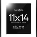 Homeforia Black 11x14 Picture Frame, High End Metal 11x14 Poster Frames with Mat 8x10, 11 x 14 Black Frame Matted to 8 x 10 inch Photo, 11 by 14 Thin Hanging Frames, Tempered Glass, Wall Kit, Set of 1