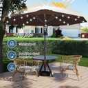 9FT Patio Umbrella with Solar Lights,Outdoor Market Umbrella with Tilt and Crank, LED Lighted Table Umbrella for Garden,Deck,Backyard,Pool,Beach (Brown)