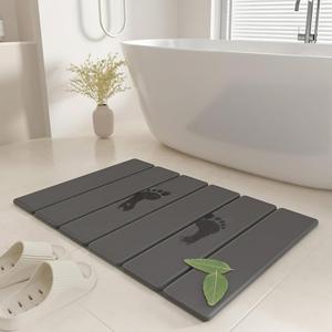 SYIPO Stone Bath Mat - Non-Slip Foldable Diatomite Bath Mat 23.6 x 15.3, Super Absorbent & Quick Drying Bathroom Mat | Easy to Clean Shower Floor Mat, Dark Gray