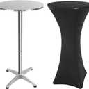 REDCAMP 24" Cocktail Table with Black Cover, Folding Round Bar Table Pub Table with Flip-Up Top for Parties Restaurant, 30" /45" Two Heights Adjustable