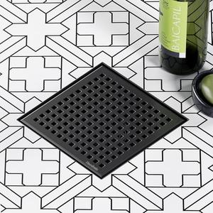 Neodrain 6 Inch Square Shower Drain with Removable Quadrato Pattern Grate, Matte Black 304 Stainless Steel Square Drain, with Watermark&CUPC Certified, Hair Strainer