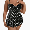 Women's Plus Size Polka Dots Push Up Swimsuit Tankini Set Swim Dress and Panty Bikini Set
 XL