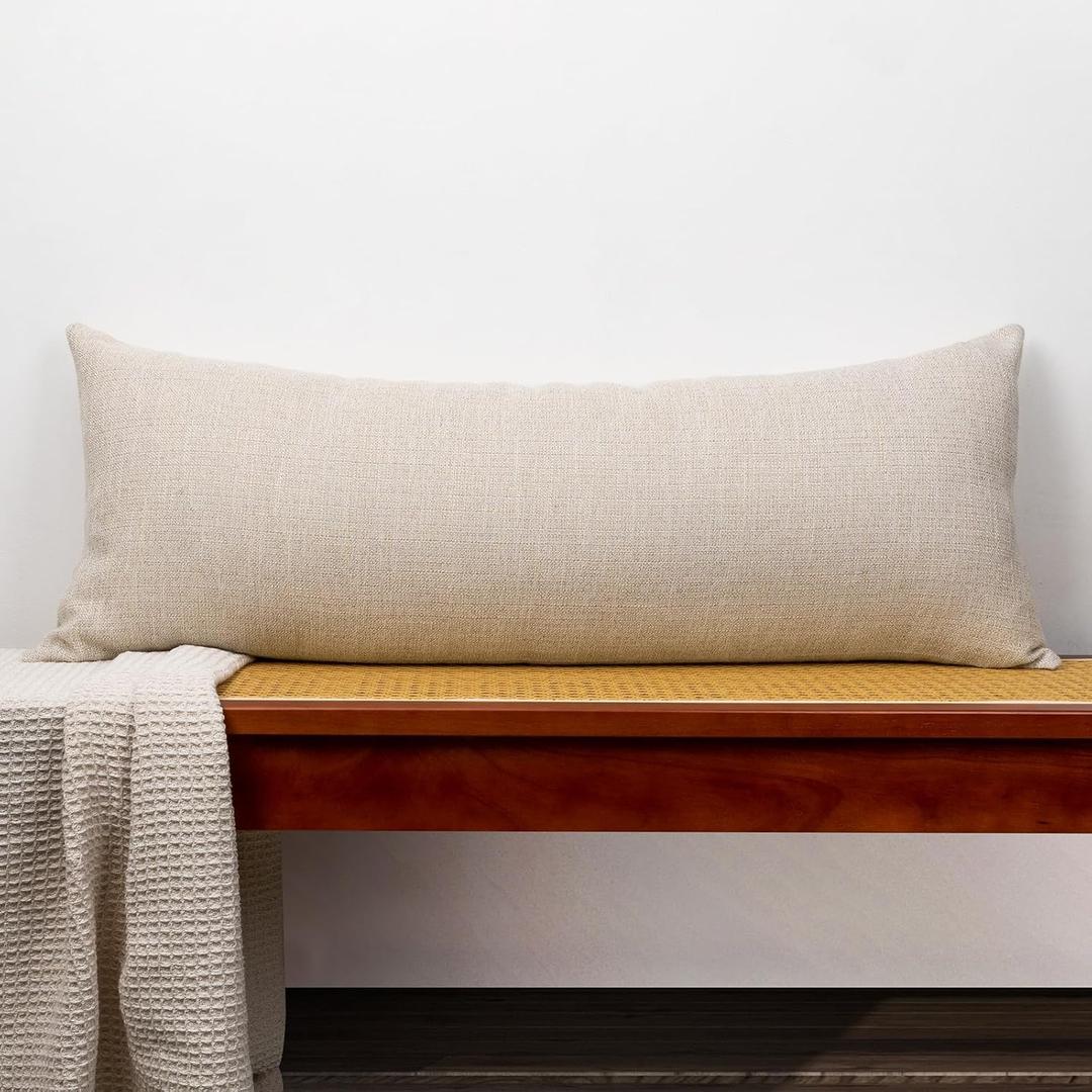 Cotton Linen Throw Pillow Cover 14x36 inch, Oatmeal Decorative Accent Pillowcase Farmhouse Cushion Case Home Decor for Couch Living Room Bed Sofa, Pack of 1 (Cover Only)