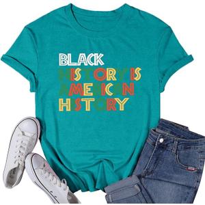 VQD Black History Month Shirts for Women Africa American Tshirts Black Pride Tee Tops, L