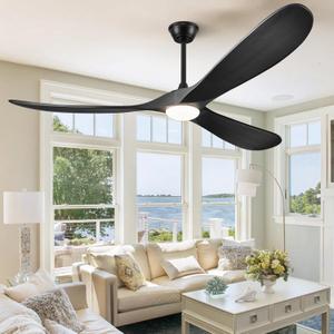 60" Ceiling Fans with Lights and Remote Control, Outdoor Ceiling Fan with Lights High CFM Quiet 3 Blades Propeller Wood Ceiling Fan for Patio,Porch,Farmhouse,Gazebo,Matte Black