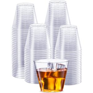SETUP Clear Hard Plastic Cups/Tumblers [5 oz. Squat - 200 Count] Small Disposable Party Cocktail Glasses