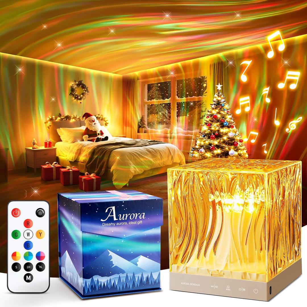 Christmas Projector Christmas Gifts for Teens,White Noise Sound Machine+18 Colors+Bluetooth Music+Remote Control Northern Lights Projector Aurora Light Projector for Bedroom,Christmas Stuff Room Decor (Yellow)