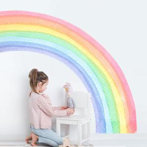 55"x63" Large Rainbow Wall Stickers, Mural Watercolor Half Rainbow Wall Decals Peel and Stick Vinyl Wall Art Decor for Girls Bedroom Kids Nursery Living Room Playroom Toddler (Pastel Pink)