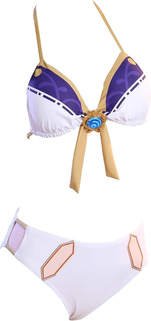 MEOWCOS Women's Swimsuits Two-Piece Swimsuit Halter Bikini Set Bathing Suit Swimwear L