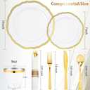 Hioasis 350pcs Clear Gold Plastic Plates - Gold Plastic Dinnerware Set Includes 50 Dinner Plates, 50 Dessert Dinnerware, 50 Cups, 50 Rolled Napkin Cutlery Perfect for Wedding & Party