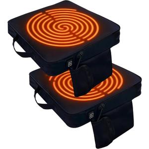 2 Pack Heated Black Stadium Seat Cushions for Bleachers, Extra Thick 2.4" Waterproof 600D Oxford Cushion with Handle & Zipper, Portable Indoor Outdoor for Sports Events, Office Chairs, Beaches