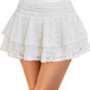 Avidlove Women's Pleated Mini Skirt Lace High Waisted Ruffles Lingerie Short Skirts (Medium, White)