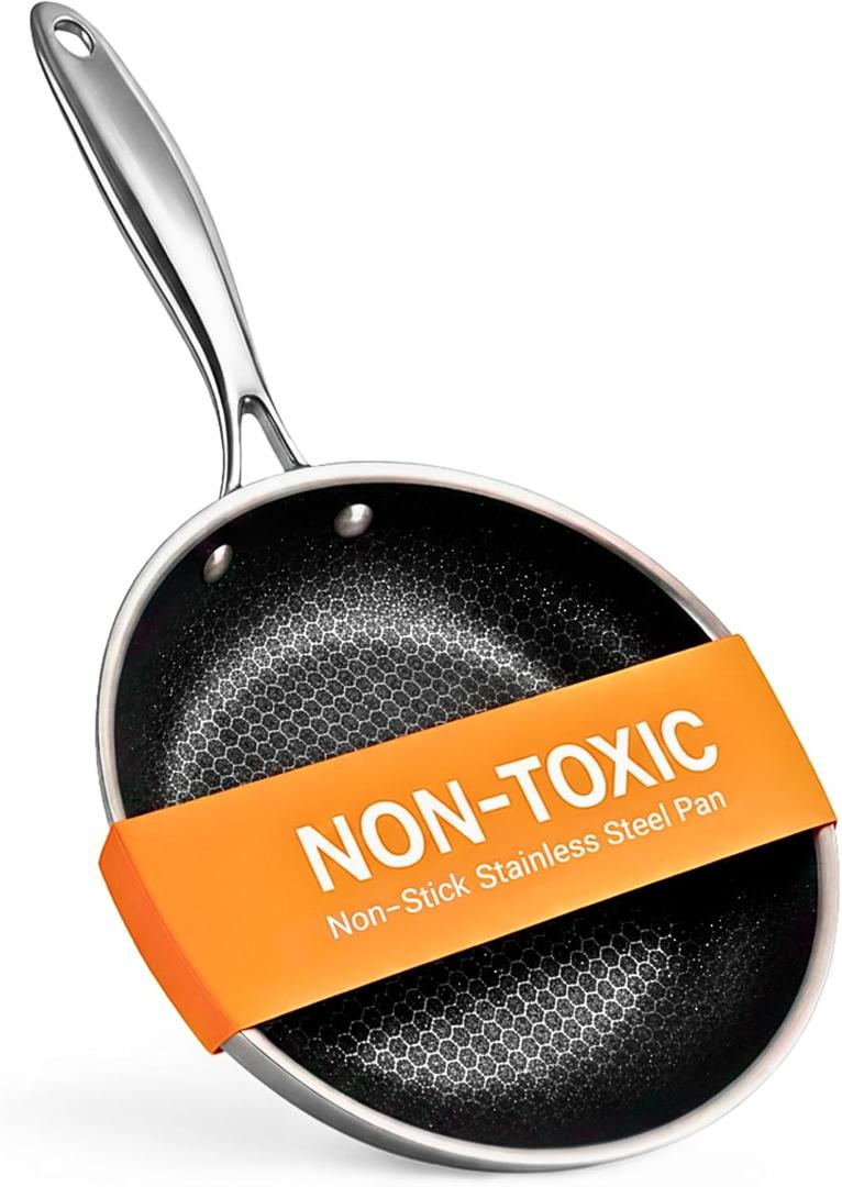 Ziruma NonToxic Frying Pan, Non Stick 8" Fully Clad for Fast & Even Heat, PFOAFree, Premium 304 Stainless Steel Handle, Induction Compatible, Oven Safe to 500°F