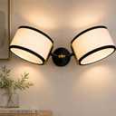 20" 2-Light Matte Black Hardwired Wall Sconce with Linen Drum Fabric Shade