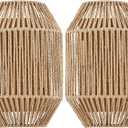 Natural Rattan Wall Sconce Set of 2, with Boho Woven Wicker Shade Antique Brass Brush Paint Finish for Vanity Stairway Fireplace Living Room Bedside Passway Hallway (Hardwired Type 1)