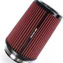 3 3.5 4 Inch Cold Air Intake Filter 76mm 89mm 101mm High Performance Washable 3 Sizes in 1 Clamp-On Replacement Cone Air Filter Red