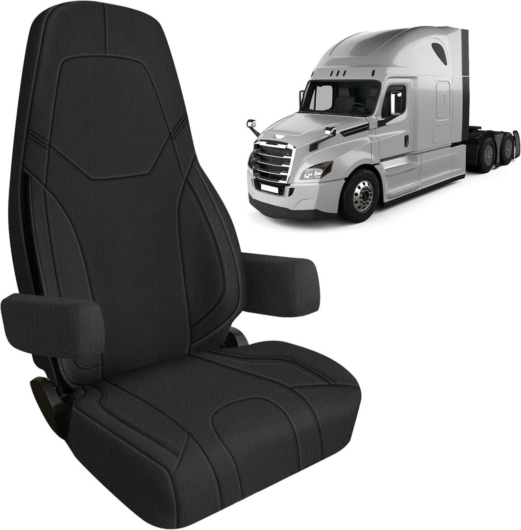 SAPUBK Custom-Fit Front Seat Covers with Back Pocket Replace for 2014-2025 Freightliner Cascadia 33" High Back, Premium Neoprene with Composite Soft Foam Lining Breathable Seat Cover Cushion