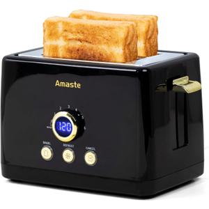 2 Slice Toaster, Retro Bread Toaster with LED Display, Extra Wide Slots Toasters with 6 Bread Shade Settings, Bagel, Cancel, Defrost Function, Stainless Steel with High Lift Lever, Removal Crumb Tray (Arabica Black)