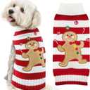 Dog Christmas Sweater Xmas Pet Clothes Cute Striped Gingerbread Man Costume Holiday Puppy Cat Jumpers Outfits New Year Gifts for Small Medium Large Dogs (Red Gingerbread Man, S)