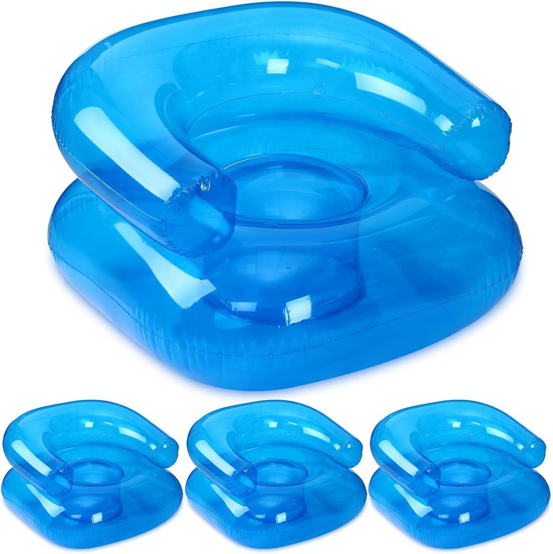 4 Pcs 28 Inch Kids Inflatable Chairs Blow up Chairs Inflatable Furniture Novelty Blow up Couch Seat Waterproof PVC Air Sofa Couch for Kids Beach 90s Party Camping, Picnics Party Supplies (Blue)