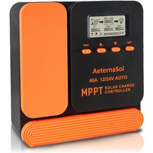 Solar Charge Controller 40A Charge Controllers 12/24V MPPT Solar Charge Controller with Adjustable LCD, Timer, Dual USB, Max Input 100V for LiFePO4/AGM/GEL/FLD Batteries (Orange)