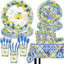 169 Pcs Capri Lemon Party Decorations Amalfi Coast Lemon Party Supplies Serve 24 Summer Mediterranean Tableware Set Lemon Plates Napkins Tablecloth for Birthday Bridal Shower