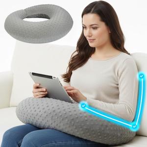 Gaming Pillow for Lap and Arm Rest Support  Crochet Reading Cushion with Arms, Bed Rest & Couch Back Support for Adults, Grey (One Size)