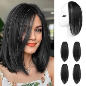 REECHO Clip in Hair Volumizer, 4PCS 12 inch Short Thick Clip in Hairpieces Adding Extra Volume Hair Extensions for Women - Black