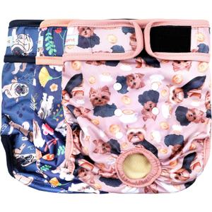 Langsprit Washable Female Dog Diapers (3 Pack) - No Leak Reusable Diapers for Doggy Female in Period - Highly Absorbent Dog Heat Panties with Adjustable Snaps M Size