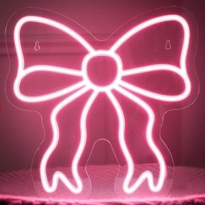 Retisee Pink Bow LED Neon Sign Bedroom Women Room Neon Light Sign Coquette Aesthetic Home Wall Preppy Dorm Beauty Room Salon Decor Party Bar Decoration Gift for Her 11.8x11.8in