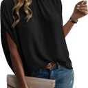 Womens Blouses Dressy Casual Mock Neck Batwing Sleeve Tops Loose Fit Tie Back Summer Tunic Tops (Large, Black)