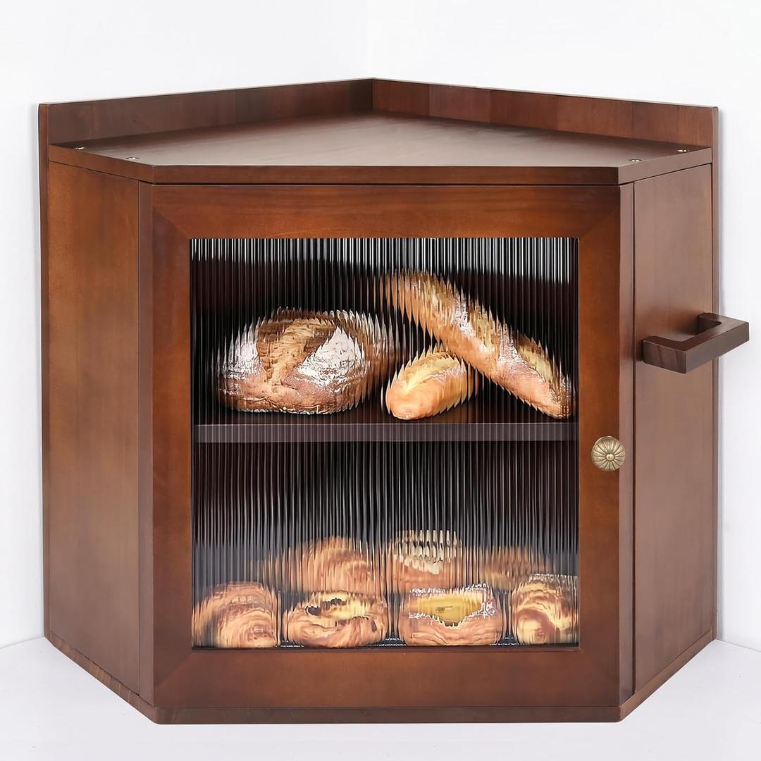 Corner Bread Box For Kitchen Countertop, 2 Tier Bread Bin With Acrylic Door Panel, Adjustable Shelf & Hanging Rack, Food Storage Box For Kitchen, Dining Room, Pantry ﻿
