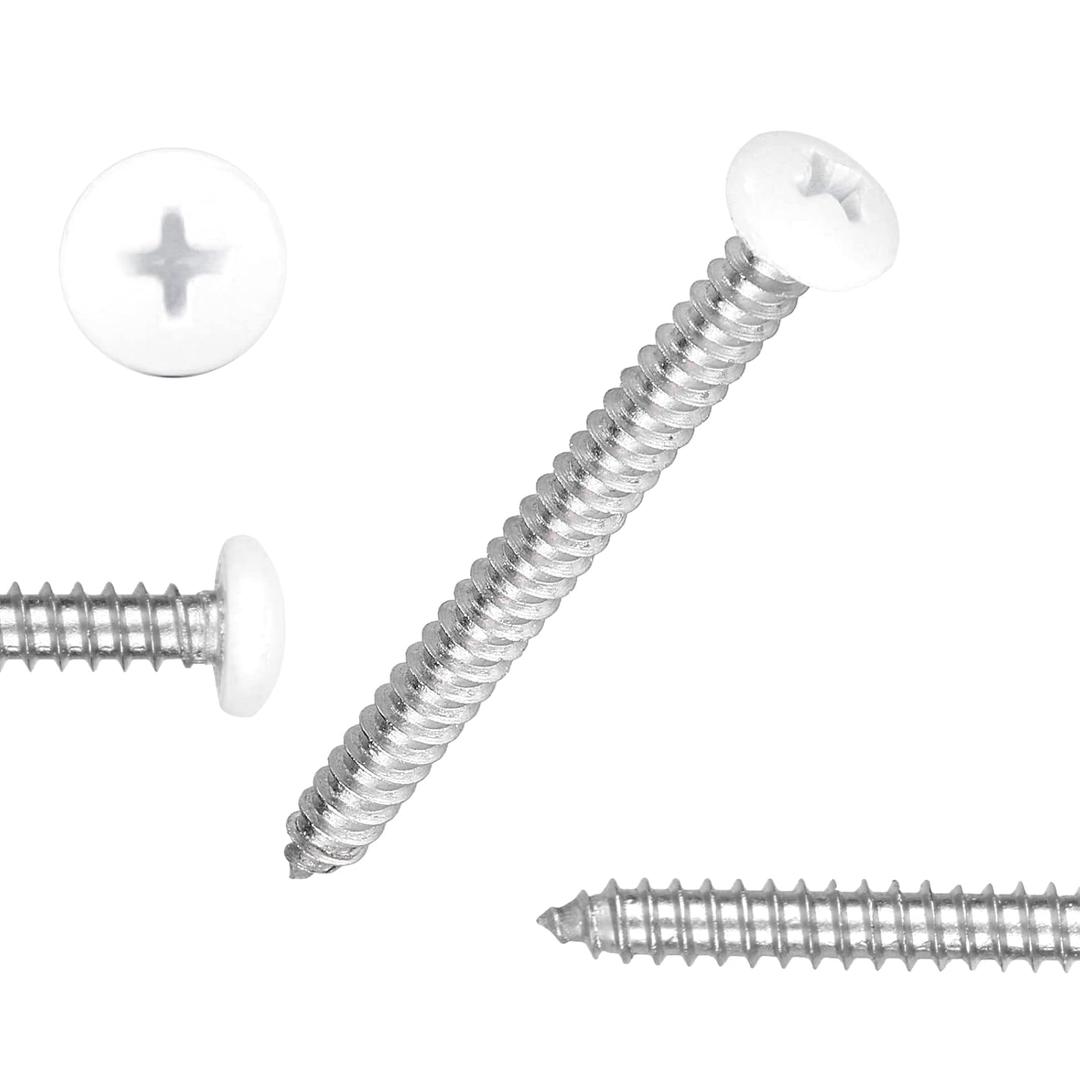 White Head 100 PCS #8x1 Stainless Steel Phillips Pan Head Wood Screws,White Coated Screws Covers Head Wood Screws,Stainless Steel 18-8 A2(304) Screw,Home Screw Kit by QISHENG