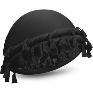 Turban for Men Adjustable Halo Silk Satin Lined Cap for Women Durag Twist Head Wraps Hat Elastic Pre Tie Beniee (Medium, Black-1)