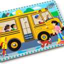 Melissa & Doug The Wheels on The Bus Song Puzzle – 8Piece Wooden Peg Puzzle with LightActivated Sounds, Music Learning Toy for Toddlers and Preschoolers Ages 2+
