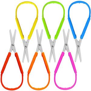 3Pack Mini Loop Scissors,5.5inch Colorful Kids Grip Scissor Set,Adaptive Cutting Self-Opening Scissor for Children,Support Special Needs,6 Colors