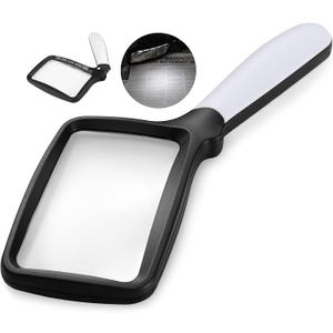 Magnifying Glass with Light, Folding Handheld 3X Large Rectangle Lighted Magnifier with Dimmable LED for Macular Degeneration Seniors Reading Newspaper, Books, Lighted Gift for Low Visions (Black)