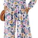 Dokotoo Women's Casual Loose Overalls Jumpsuits One Piece Long Sleeve Printed Wide Leg Long Pant Rompers With Pockets (X-Large, Purple)