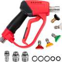 AURORA CAR Short Pressure Washer Gun 5000PSIHigh Pressure Washer Gun with 5 Spray Nozzle Tips, 3/8" Quick Connect Plug and M22-14/15mm Fittings, Power Washer Gun Compatible with Foam Cannon12 GPM