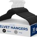 SereneLife 30-Piece Velvet Shirt Hangers  Black Non-Slip, Heavy Duty Clothes Hangers with 360 Swivel Hooks, 0.2" Slim Design, Sturdy & Lightweight Closet Organizers for Shirts, Coats & Pants